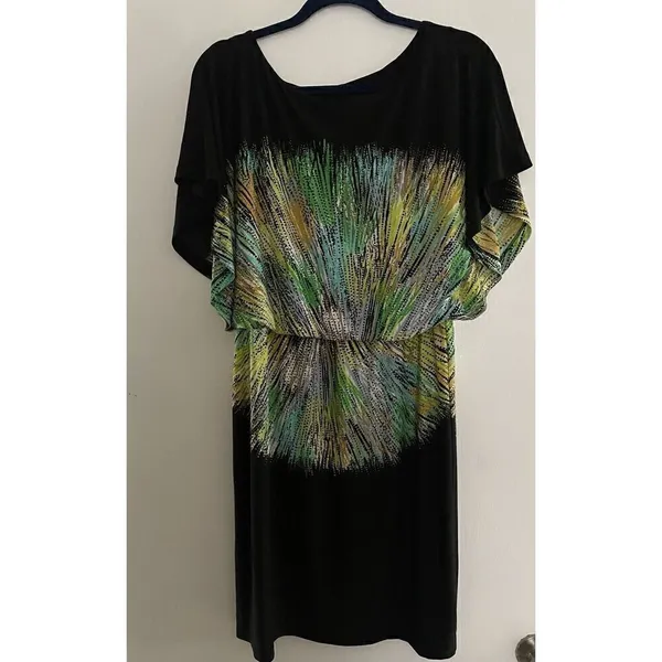 New York & Company Women's size M Midi Black/Yellow Printed Dress - Image 2