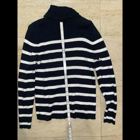 Vtg Lauren Ralph Lauren Womens Medium Cotton Knit Turtleneck Sweater‎ Striped - Image 4
