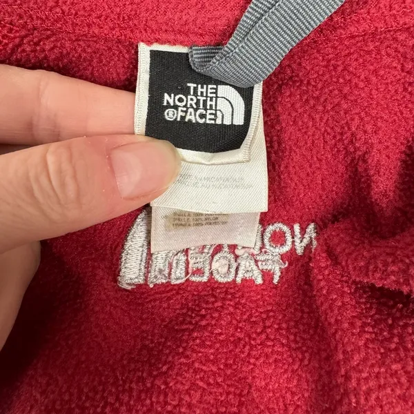 The North Face‎ Womens Red Full Zip Fleece Jacket Grey Trim Mock Neck Gorpcore - Image 10