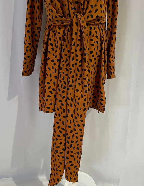 New Tie Front Button Down Shirtdress Animal Print Long Sleeve Mini - Image 7