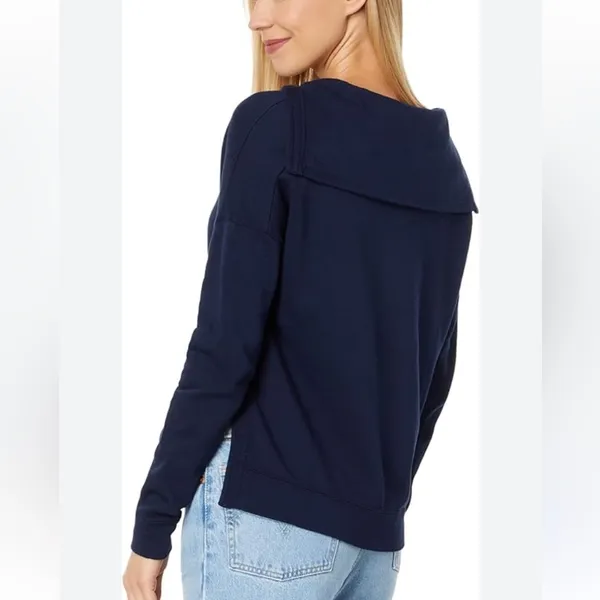 NWT bobi Los Angeles soft boxy cropped sweatshirt w/ sailor collar. Navy. Small - Image 2