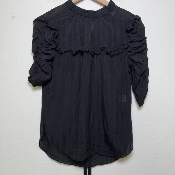 Veronica Beard Women SILK Top Blouse 4 Black‎ Ruffle Royalcore Cottage - Image 2
