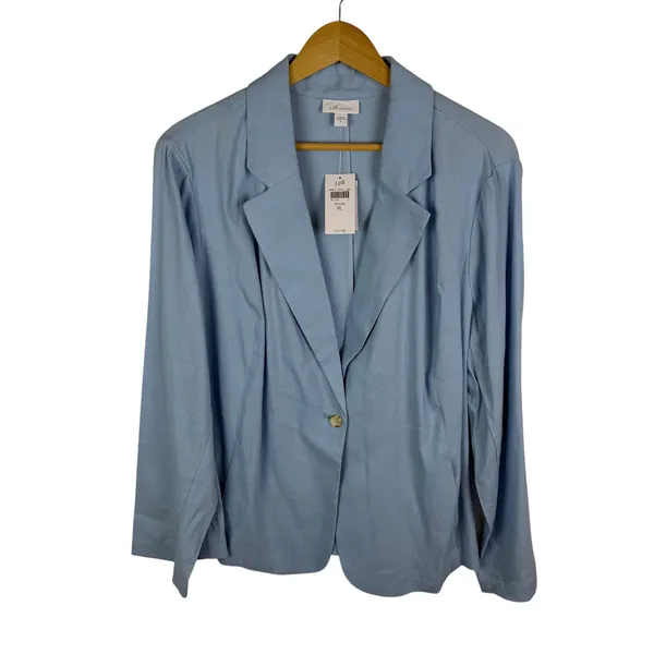 NWT J Jill Love‎ Linen Skyline Blue Blazer Jacket Size XL Coastal Office Capsule - Image 2