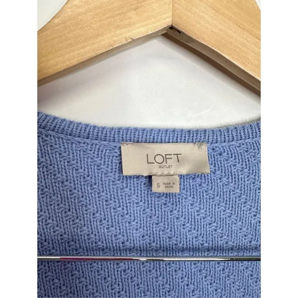 LOFT Sweater‎ Size Small Blue Knit Bell Sleeve Open Cardigan - Image 7
