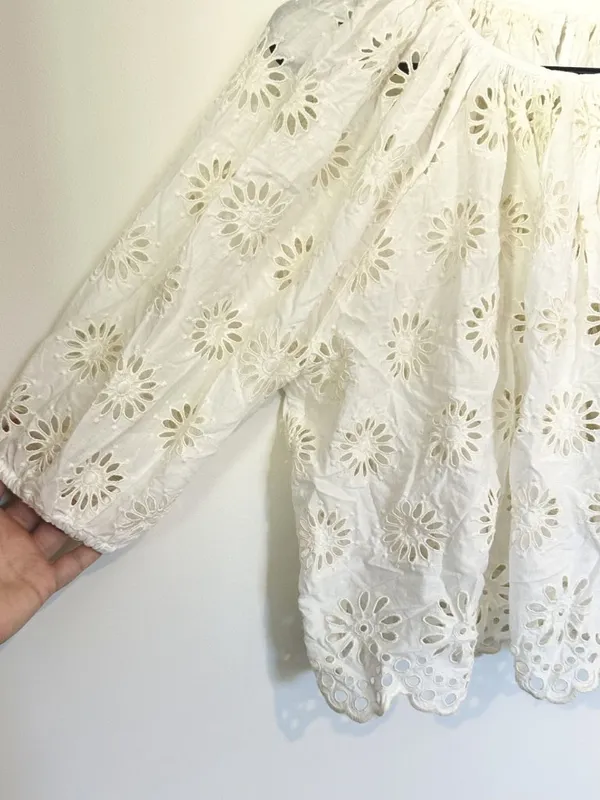 NWT Madewell Embroidered Shirred Puff-Sleeve Top - Size: Small - Image 8
