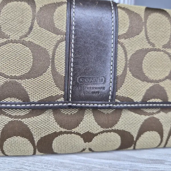 Vintage Coach Signature C Canvas Continental Trifold Wallet Brown Checkbook Long - Image 2