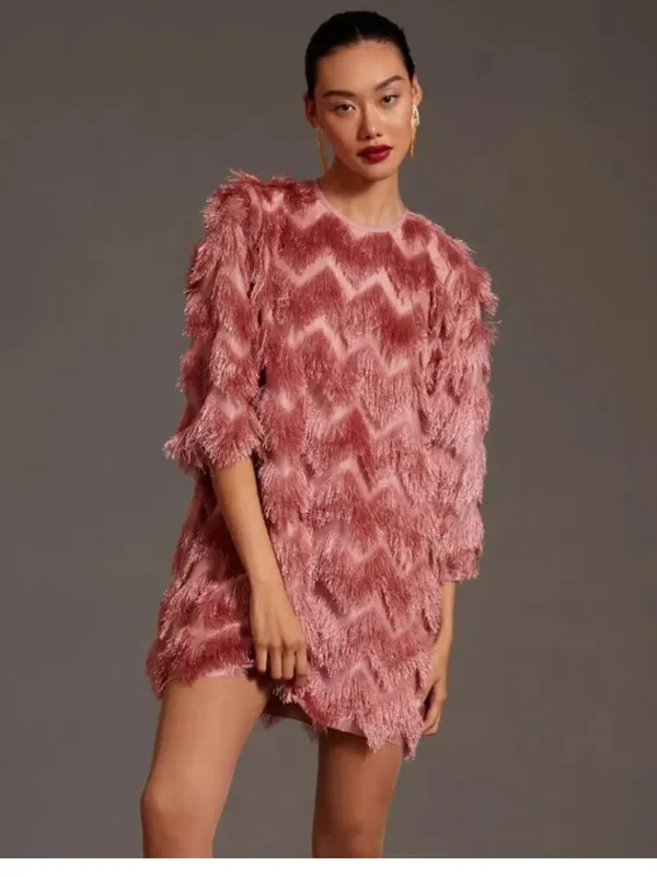 Hutch Anthropologie Pink Fringe Mini Shift Dress - Image 8