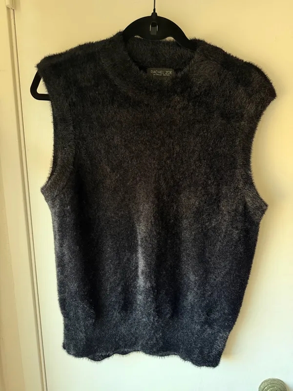 Rachel Zoe Black Fuzzy Knit Mock Neck Sleeveless Sweater Vest - Image 2