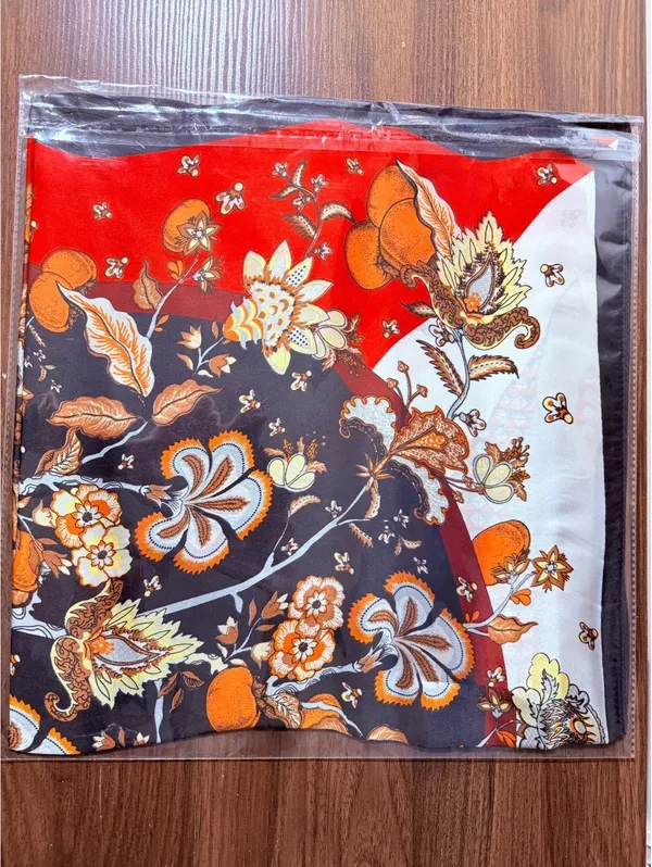 Elegant Floral Satin Polyester Square Scarf in Red, Black, White, and Brown – - Image 4