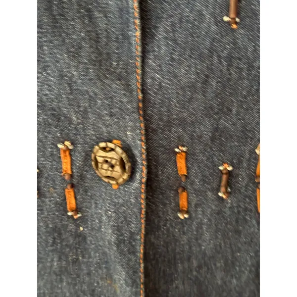 Parsley & Sage Women Large Denim Jacket Beaded Embroidered Boho Art to Wear crop - Image 4