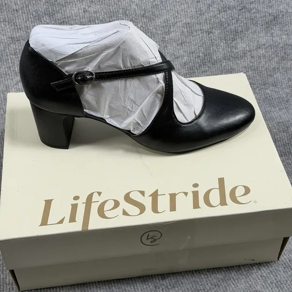 LifeStride Size-9M Womens Tracy Black Faux Leather Strappy Block Heel Pump - Image 3