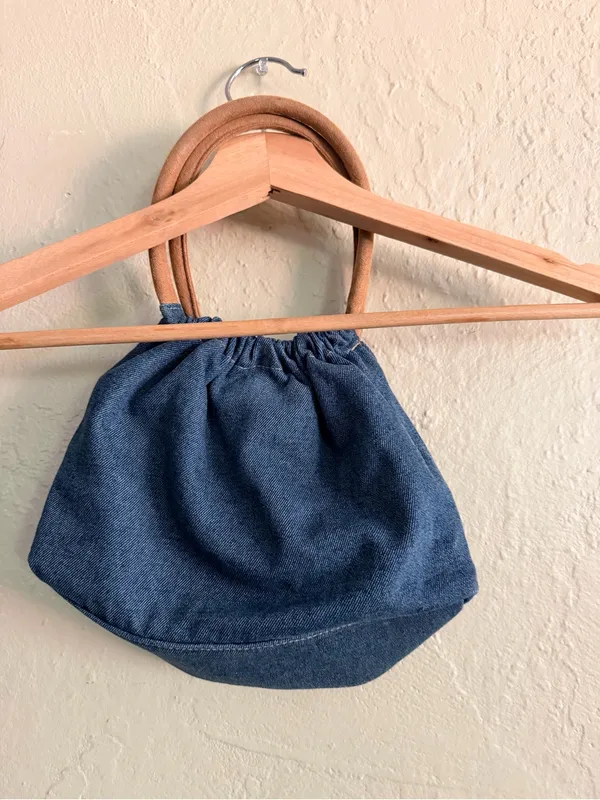 Denim Mini Bag with Floral Appliqués and Tan Handles - Image 2