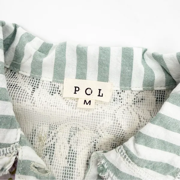 POL Striped Sage Multi Balloon Sleeve Printed Woven Mixed Print Shirt Shacket - Image 15