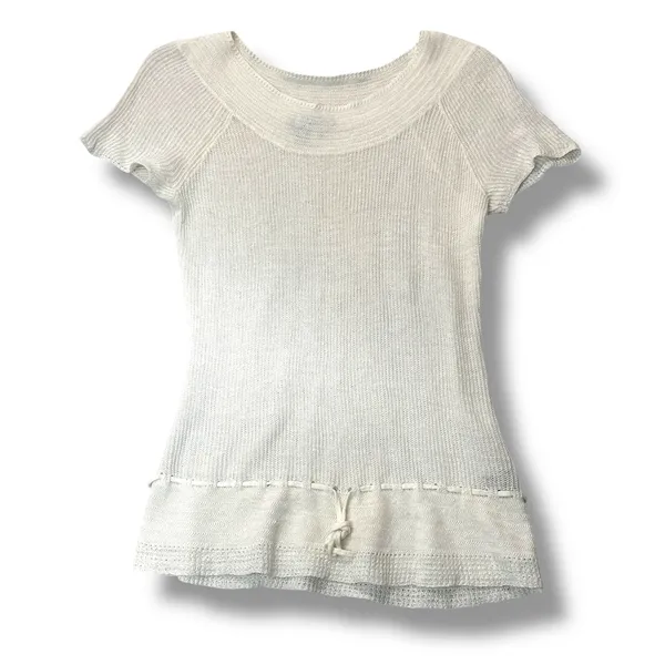 Lauren Ralph Lauren 100% Linen Knit‎ Top L White Pullover Coastal Resort Summer - Image 3