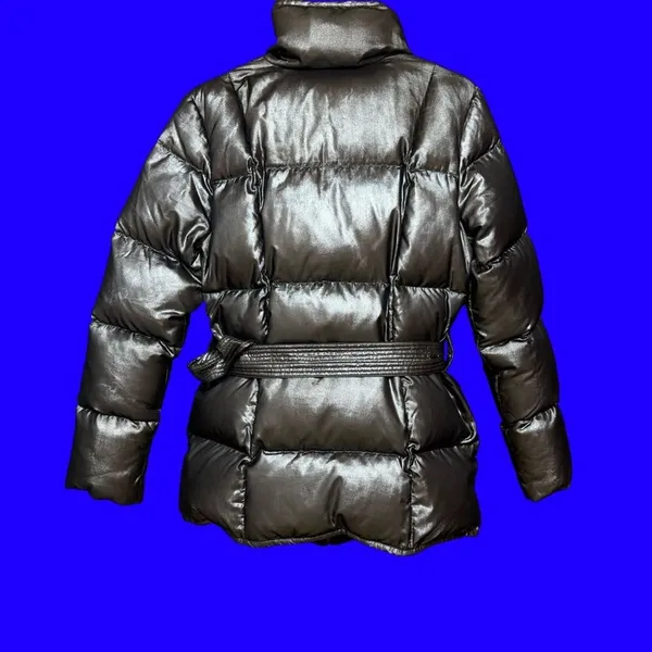 Lauren Ralph Lauren Womens M Gray Silver Belted Down Puffer Jacket Shiny - Image 5