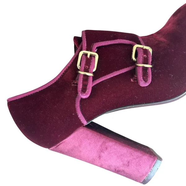 Tory Burch Carley Burgundy Velvet Double Buckle Block Heel Booties 6.5 - Image 8