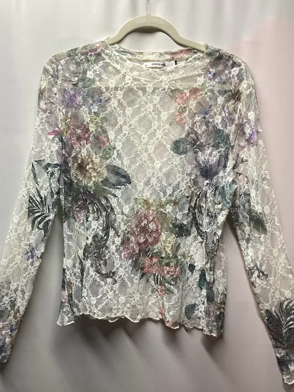 Oragami Floral Lace Mesh top with mini Rhinestone accents size Large - Image 7
