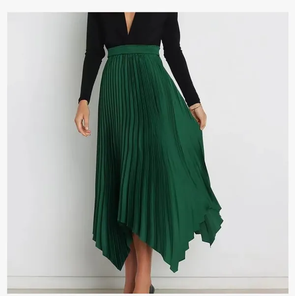 Elegant Pleated Skirt High Waisted Emerold Irregular Hem Skirt size XL… - Image 2