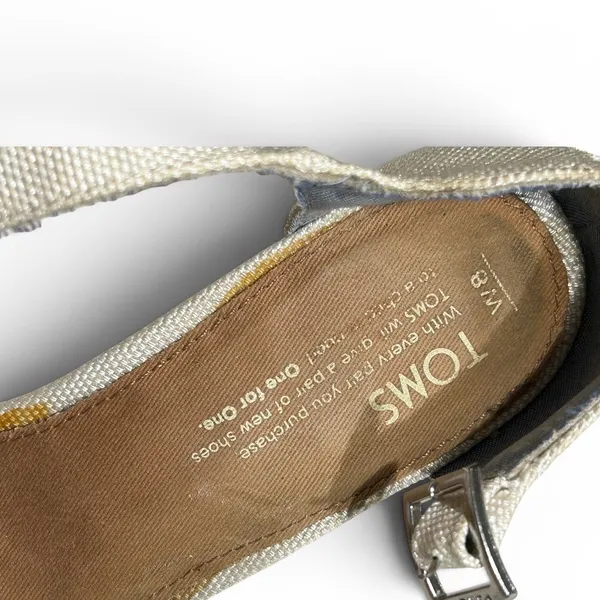 TOMS‎ Womens Cork Wedge Sandals Cream Canvas Ankle Strap Size 8 - Image 10