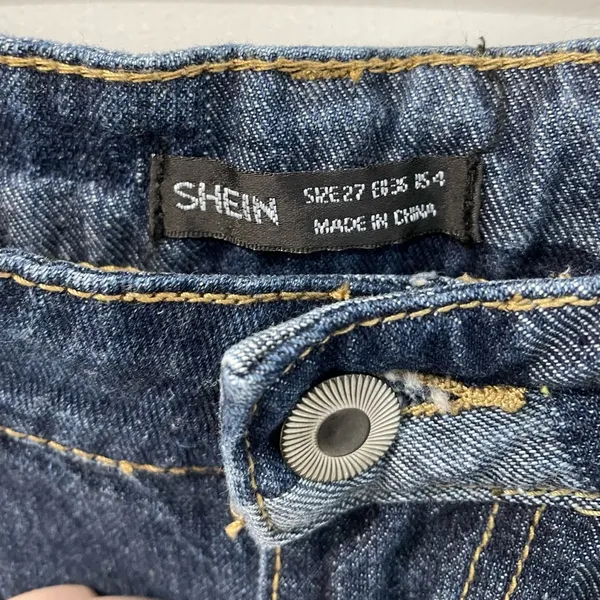 SheIn 90s Y2K Inspired Checker Patchwork Wide Leg Denim Jeans Women’s Size 27 - Image 4