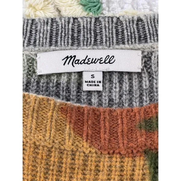 Madewell Merino Wool Camo Bell Sleeve Sweater Womens Small Green‎ Orange G2348 - Image 6
