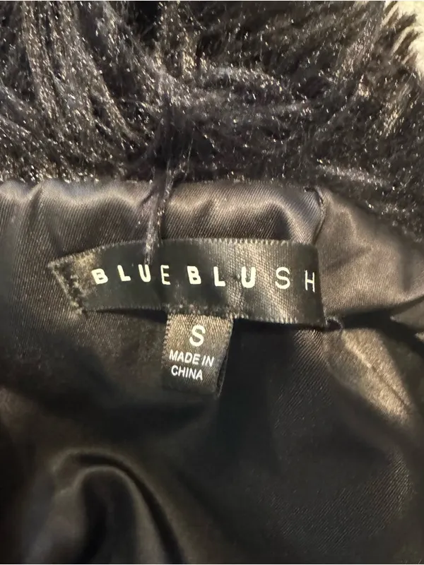 Blue blush Bambi faux fur fringe black jacket NWOT size small - Image 8