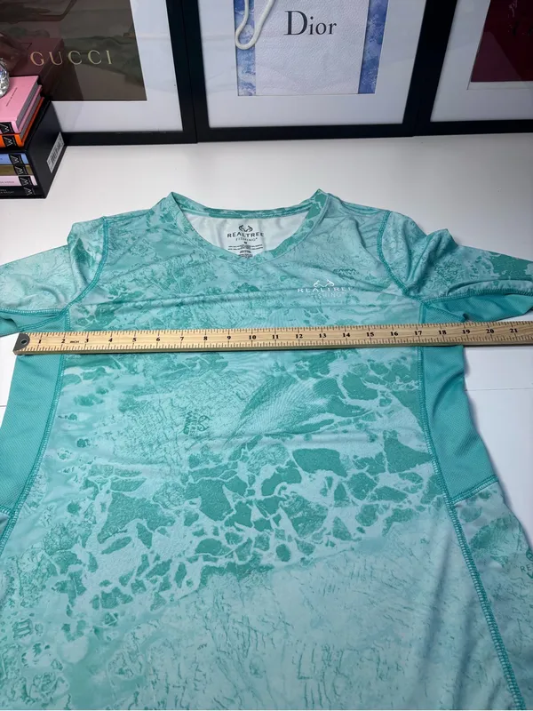 Realtree Fishing WAV3 Teal Water Performance Long Sleeve Shirt UPF Sun Protect - Image 9