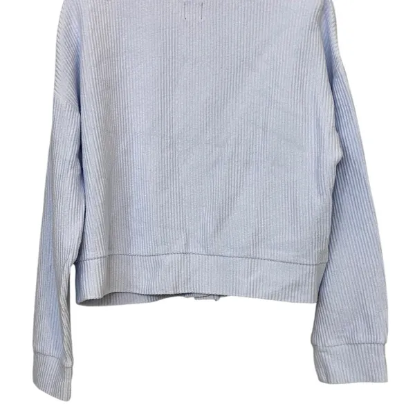 GAP Cardigan Light Blue Ribbed Knit Button Front Cropped V Neck Women's Size L‎ - Image 6