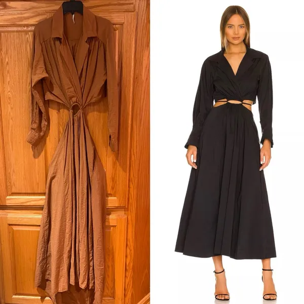 Young Fabulous & Broke YFB Derby Cutout Midi Brown Shirtdress‎ Dress Size Small - Image 2