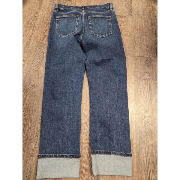 LOFT Outlet Dark Wash Cuffed High Rise Slim Straight Jeans Size 6 - Image 5