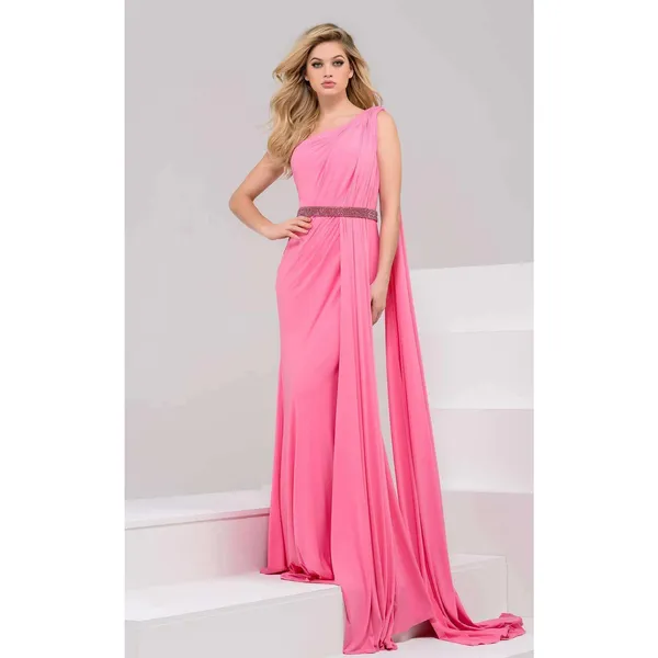 Jovani 40932 one shoulder ruched Greek goddess prom formal dress hot pink NEW 4 - Image 2