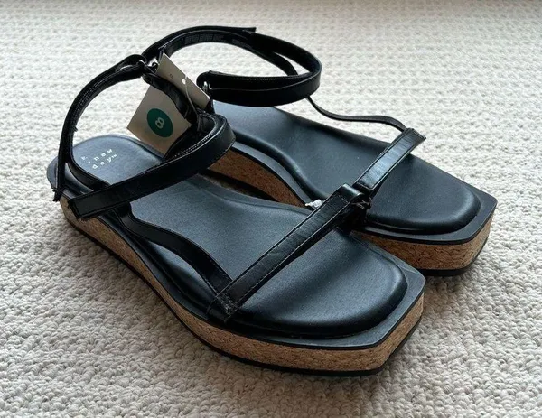 A New Day Black Nova Platform Cork Strappy Sandals Size 8 - Image 12