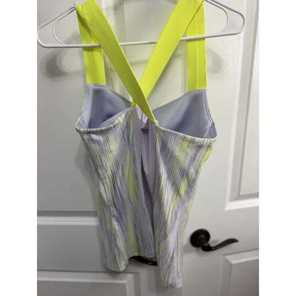 Nike Gray And Neon Yellow Crisscross Tank - Image 2