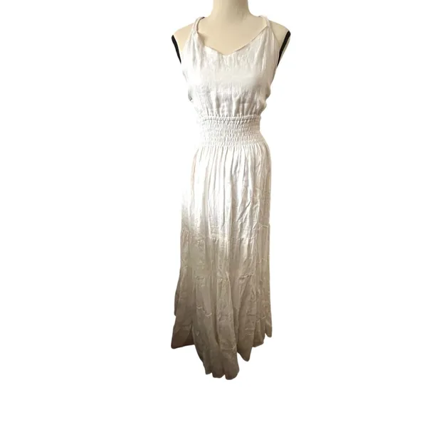 LUSANA Archie Linen Open Back Maxi Dress‎ White NWT Sz 4 - Image 2