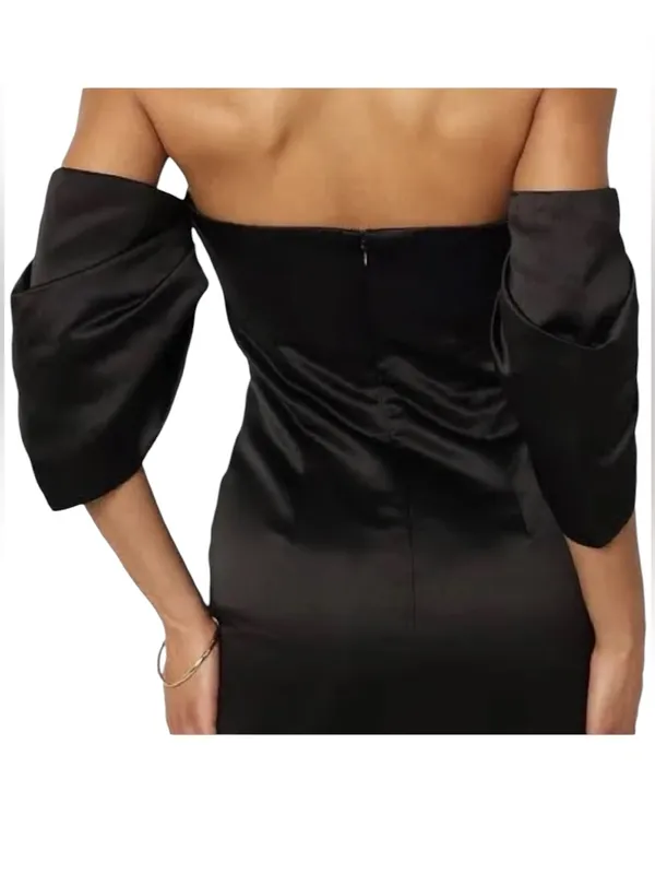 Petal & Pup - Strapless Satin Mini Dress Puff Sleeve Black Sz US 10 / AU 14 - Image 2