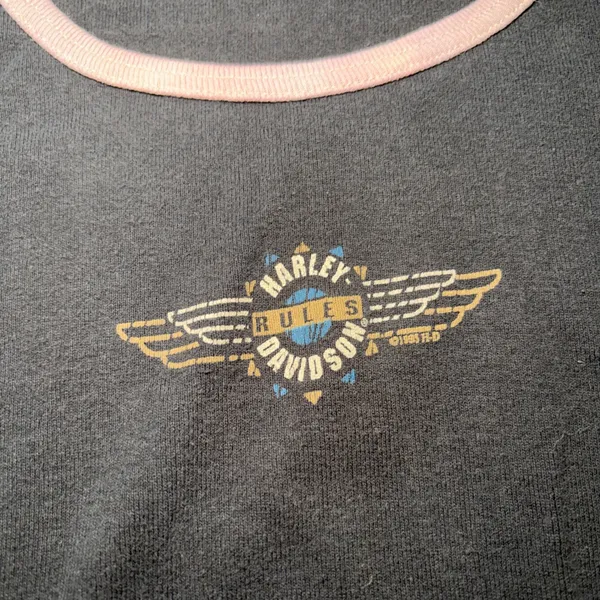 VTG 1995 Harley Davidson Rules Womens XL Baby‎ Tee Houston TX Ringer Shirt USA - Image 5