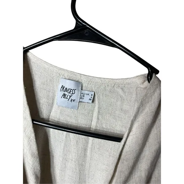 Princess Polly Ragnar Beige Linen Blend Tie Front Romper Size 4 - Image 4