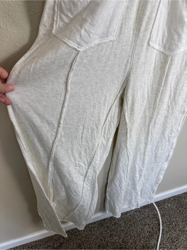 Free People Cream Wait A Minute Jumpsuit Womens M Casual Wide Leg Athleisure - Image 8