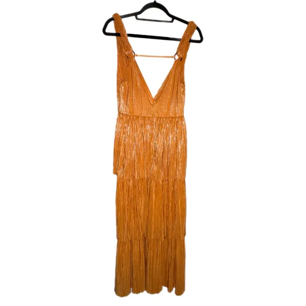 Sabina Musayev Alma Midi Dress in Mandarin Orange Pleated Tiered Small Like New - Image 5