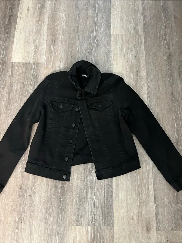 d.jeans Denim Jacket Womens Medium Black Stretch Cropped Trucker Button Front - Image 2