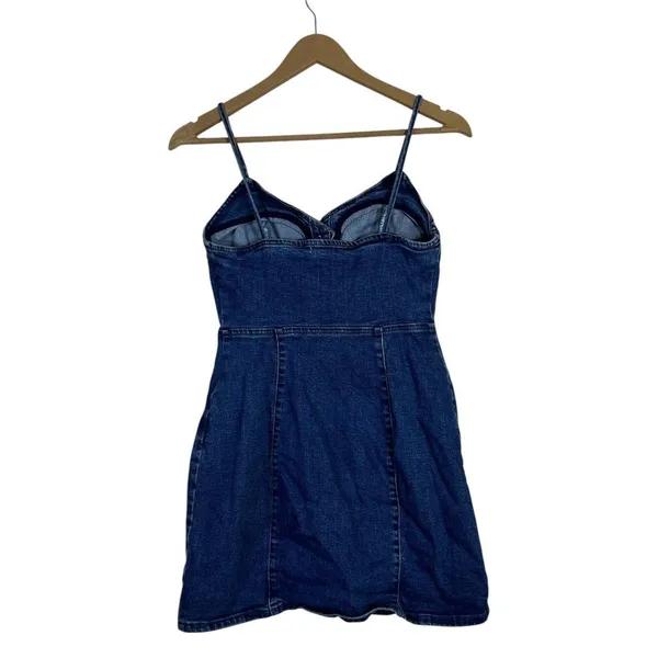 Zara TRF Authentic Denim Button Front Mini Dress Dark Wash Blue 90s Style Size M - Image 4