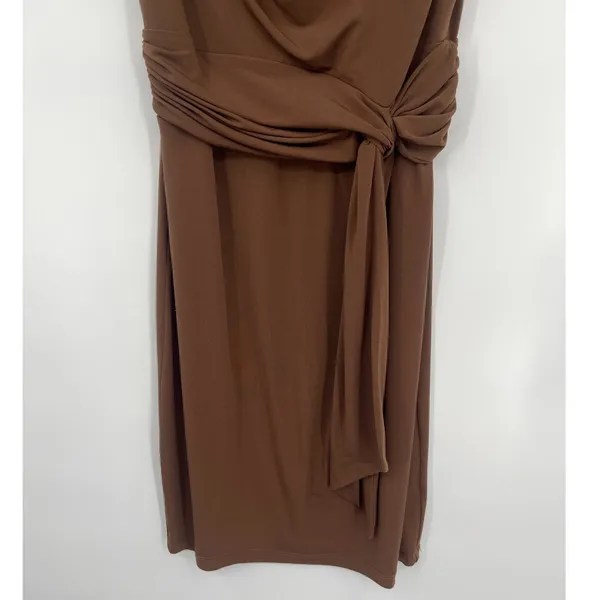 Boston Proper Cowl Neck Dress Sz 8 Brown Quiet Luxury Y2K Stretchy Tie Front - Image 6