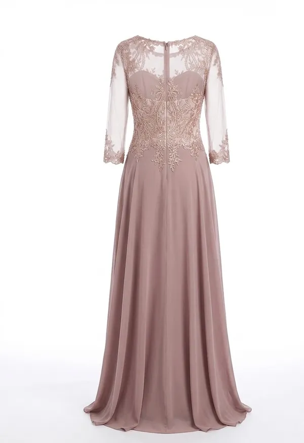 XScape Mauve Embroidered Long Sleeve Evening Dress - Image 3