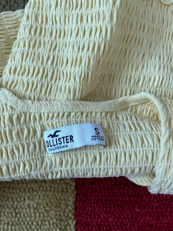 Hollister y2k Style Yellow Ruched Lettuce Edge Crop Tank Top Small - Image 5