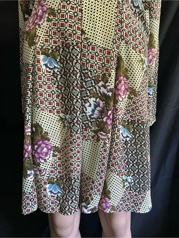 Necessary Objects Vintage Olive Patchwork Floral Midi Dress SM NWT - Image 8