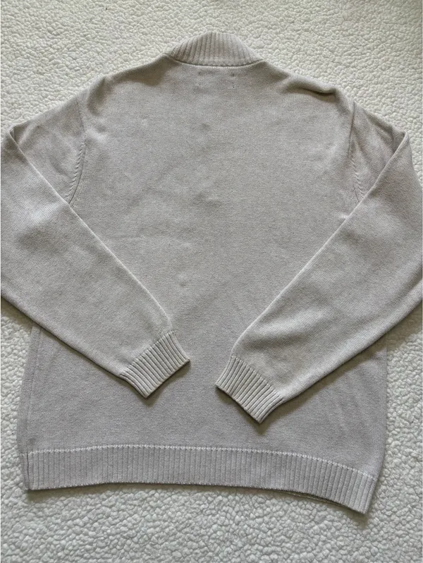 Chaps Ivory Mock Neck Henley Sweater Grandad Acadia Knit Suede Elbow Patch L - Image 7