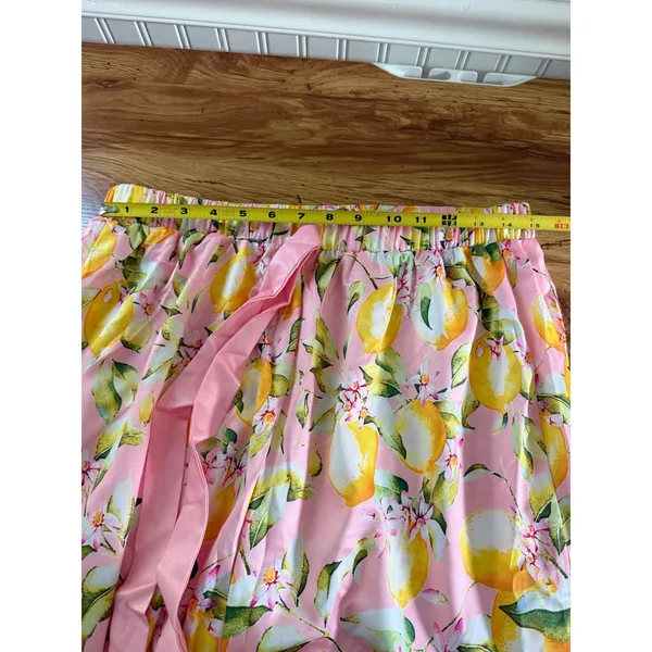 Pink Lemon Print Pajama Set Button Down Long Sleeve Pants Small - Image 12