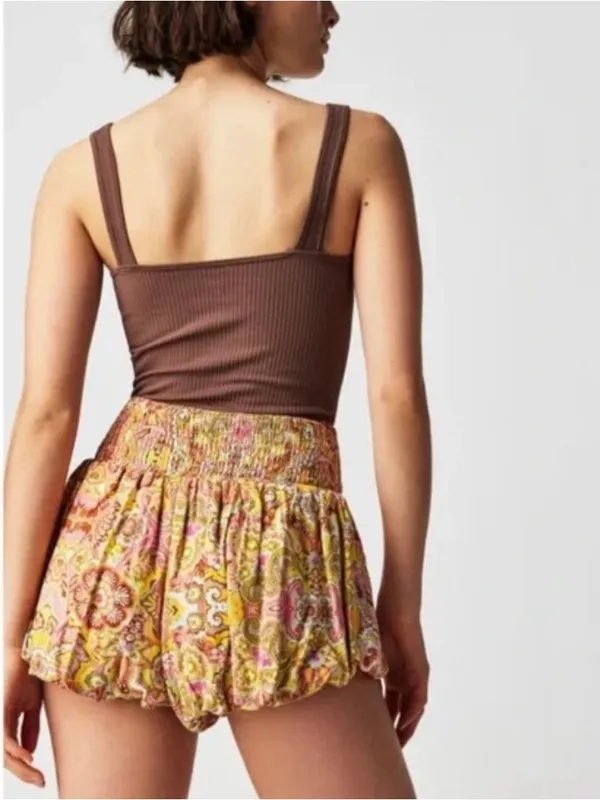 Free People La Rochelle Bubble Shorts High Rise Smocked Waist Paisley Floral M - Image 4