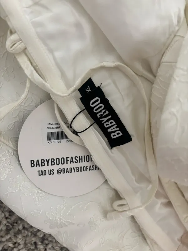 Babyboo XL White mini dress with shoulder bow, and zip/tie back #minidress #bowdetail - Image 6
