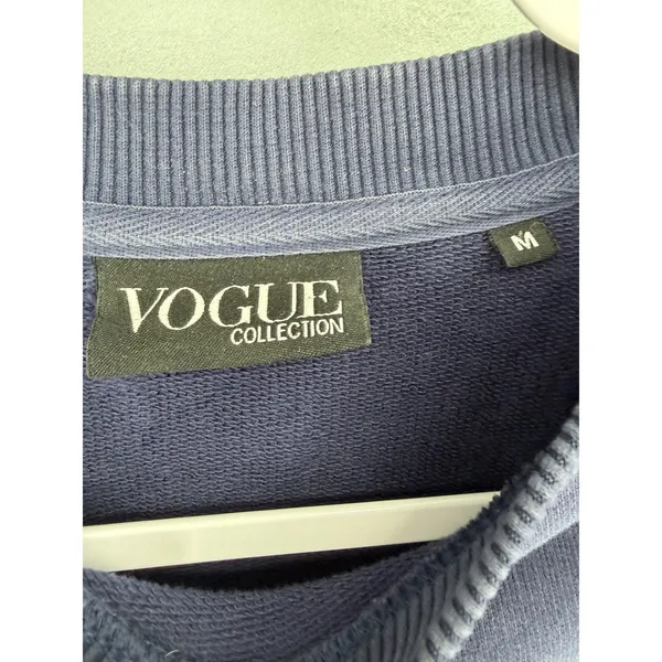 Vogue Women Sweatshirt Navy Blue Tonal Embroidered Logo Organic Cotton Medium - Image 6